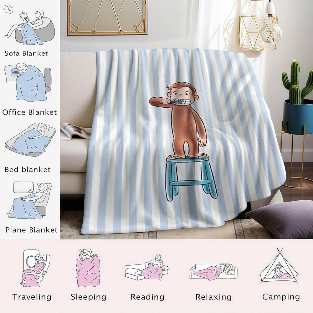 Monkey Brushing Teeth Flannel Blanket Warm Soft Halloween Christmas Couch Warm Cozy Decorative Decor Gift for All Season