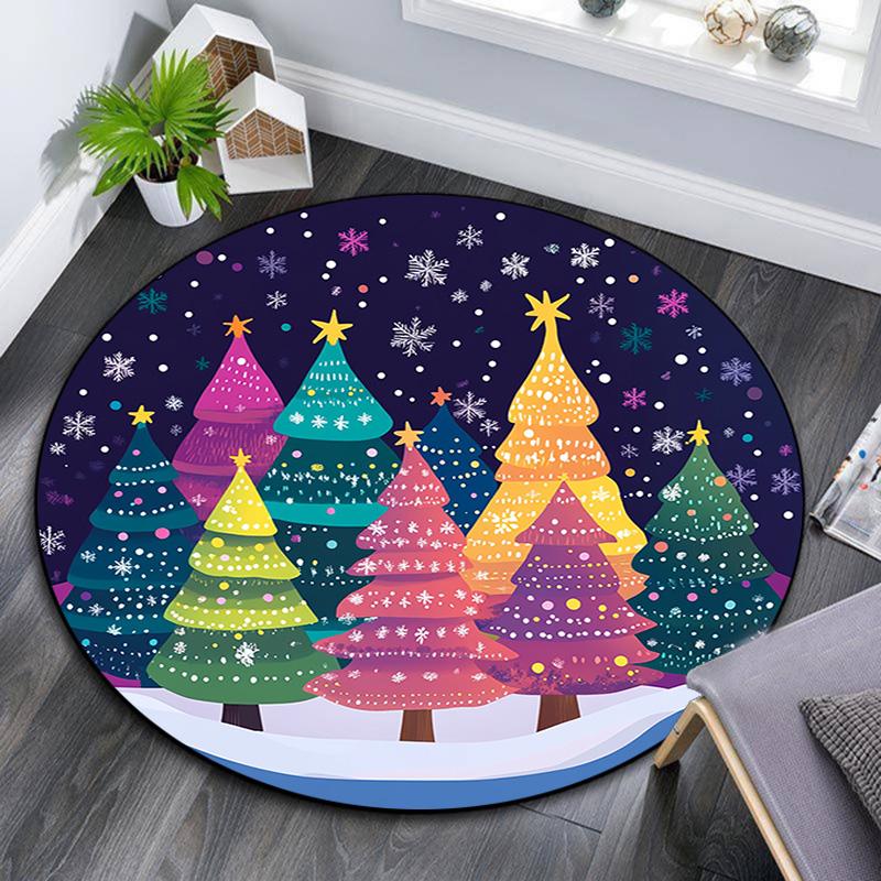 

Colorful Trees Snow Winter Round Area Rug,Carpet Rug for Living Room Bedroom Sofa Playroom Decor,Non-slip Floor Mat 80cmx80cm