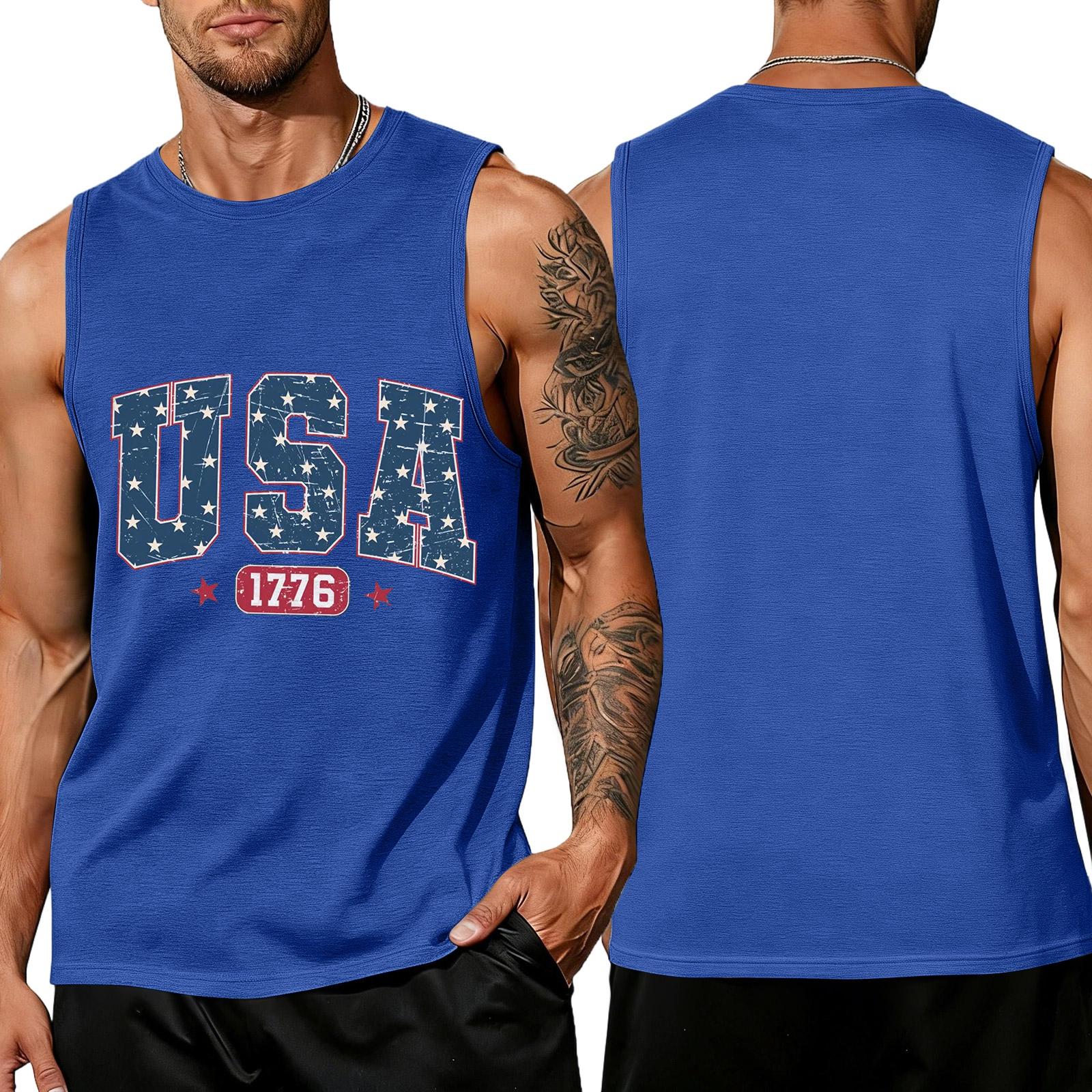 

Men s Sleeveless Tank Top Casual Loose Fit Summer Daily Wear Lightweight Breathable Fabric Printed Design XXXXL синий