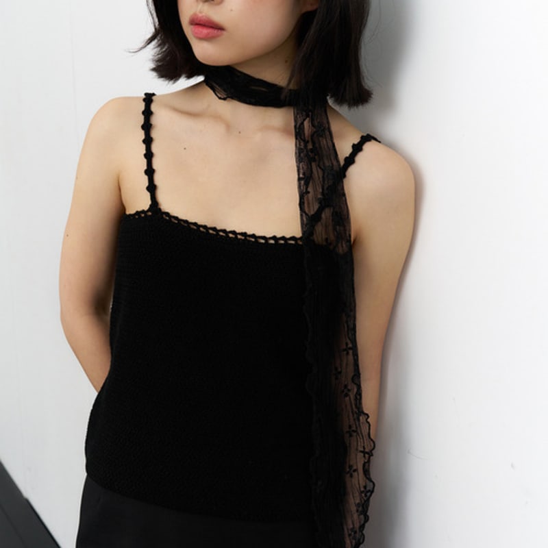 Geegee Flower Mesh Long Scarf - Black
