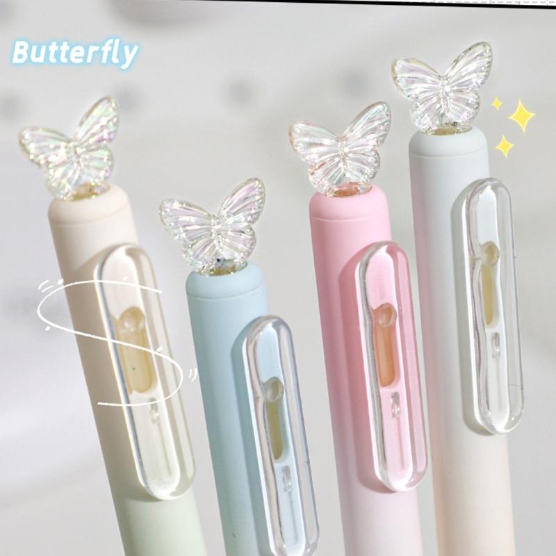 4PCS Butterfly Gel Inks Pen Retractable Gel Pen Ergonomic Grip 0.5MM Fine Point Black Inks for Office School Supplies