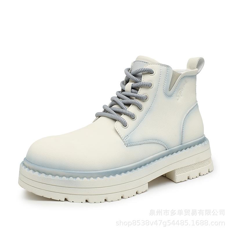Martin boots autumn high-top British wind locomotive white leather boots casual sports thick-soled heightening boots