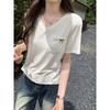 Cotton Modal G Loose V-Neck Clavicle Short Sleeve T-Shirt Women's Sweet Age Reduction Top