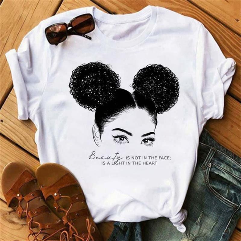 African Fashion Girls Print Women T-Shirts Short Sleeve Y2K Tops 90S Harajuku Graphic T Shirt Summer Clothing Casual Loose Tee