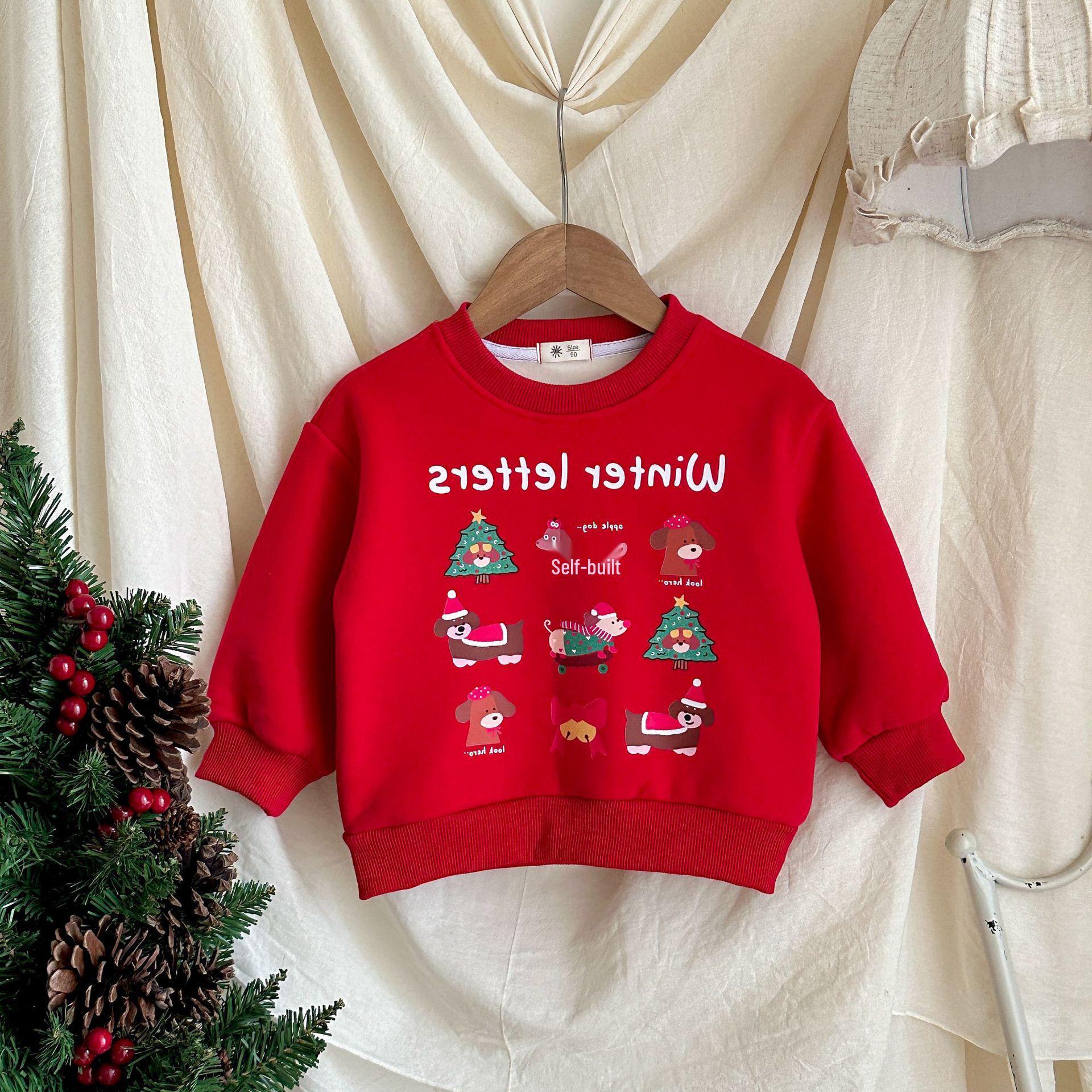 Детский мультяшный рождественский свитшот - Женский осенне-зимний пуловер с начесом, Мальчишеский топ с круглым вырезом 110cm