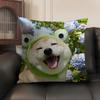 Cute Dog Cat Kawaii Gift Cushion Cover Natural Linen Organic Fabric Double-Sided Printing Sofa Home Decor Gift Pillow Case
