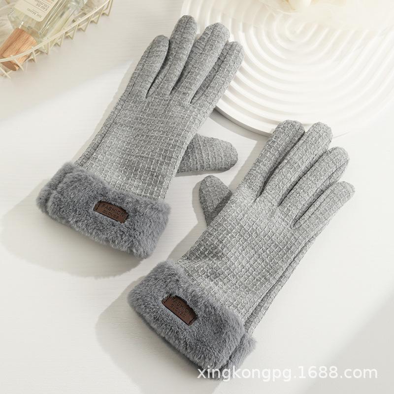 Warm Gloves Women'S German Plush Mouth Windproof And Cold-Proof Plush Outdoor Riding Driving Touch Screen Autumn And Winter Gloves