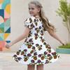 Girls White Halloween Printed Dress Round Neck Flutter Sleeve A Line Flared Dress