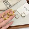 S925 Silver Needle Gold Bead Geometric Earrings For Women Light Luxury Jewelry