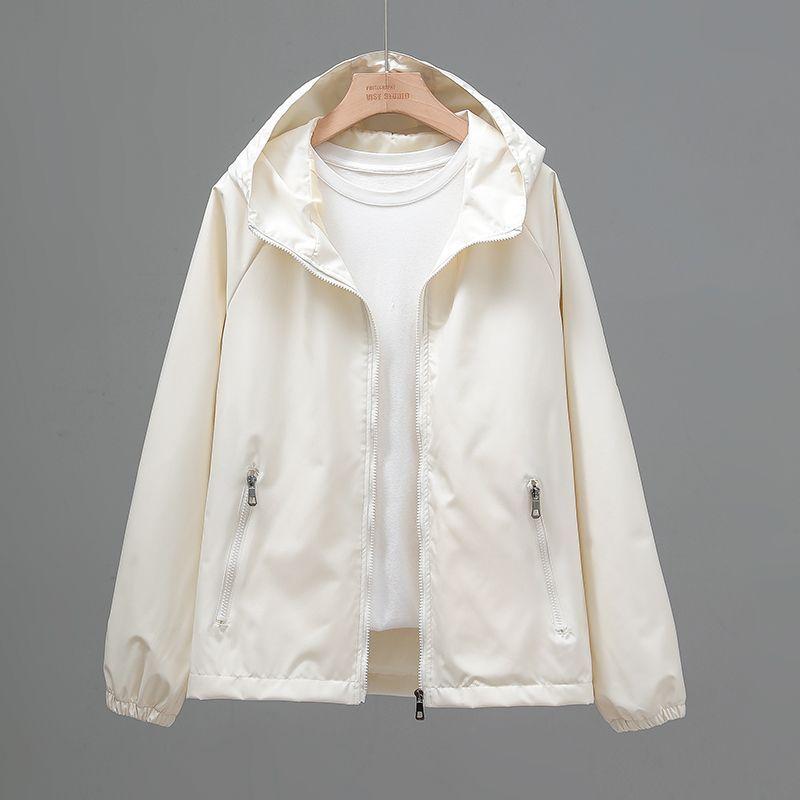 Spring and Autumn Thin Everyday Jacket Hooded Single Color Relaxed Fit Windbreaker Jacket