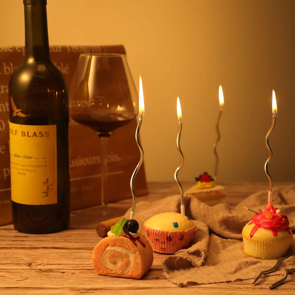 48pcs Twisty Birthday Spiral Cake Candles Long Thin Curly Coil Metallic Cupcake Candles for Birthday Wedding Party Decoration