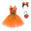 Kids Pumpkin Witch Tutu Dress, Girls Halloween Wizard Princess Role Play Skirt