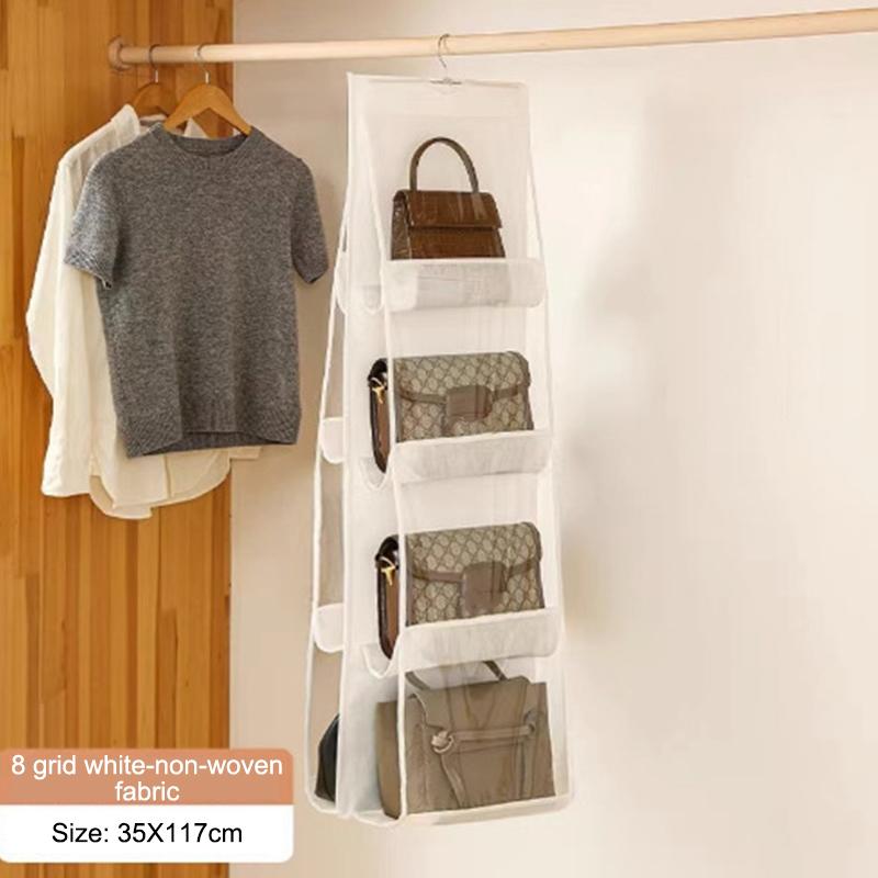 6 Pocket Hanging Handbag Organizer For Wardrobe Closet Gray Waterproof Storage Bag Door Wall Clear Sundry Bag With Hanger Pouch