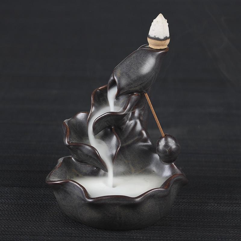 Lotus Incense Holder Burner Waterfall Backflow Home Decor Censer for Tea House