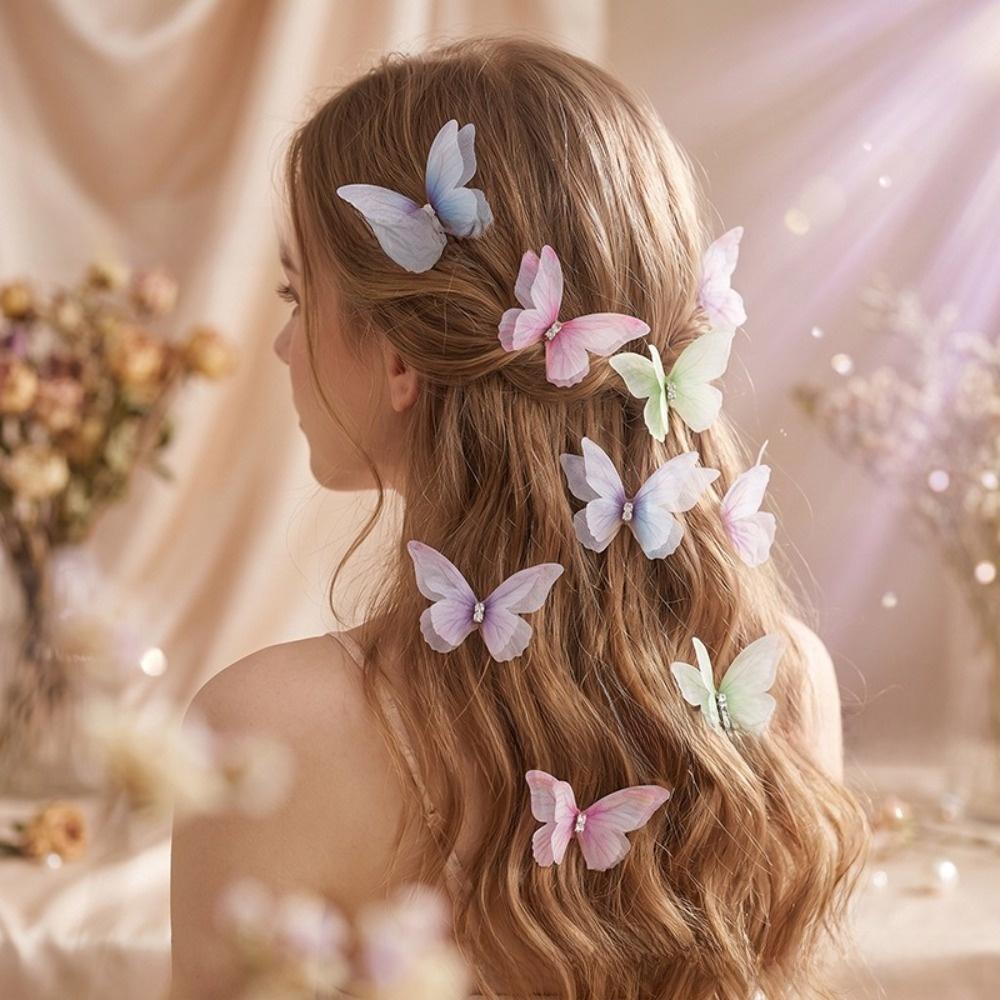 50Pcs Double-layer Chiffon Butterfly Embroidered Patches Bridal Hair Accessories