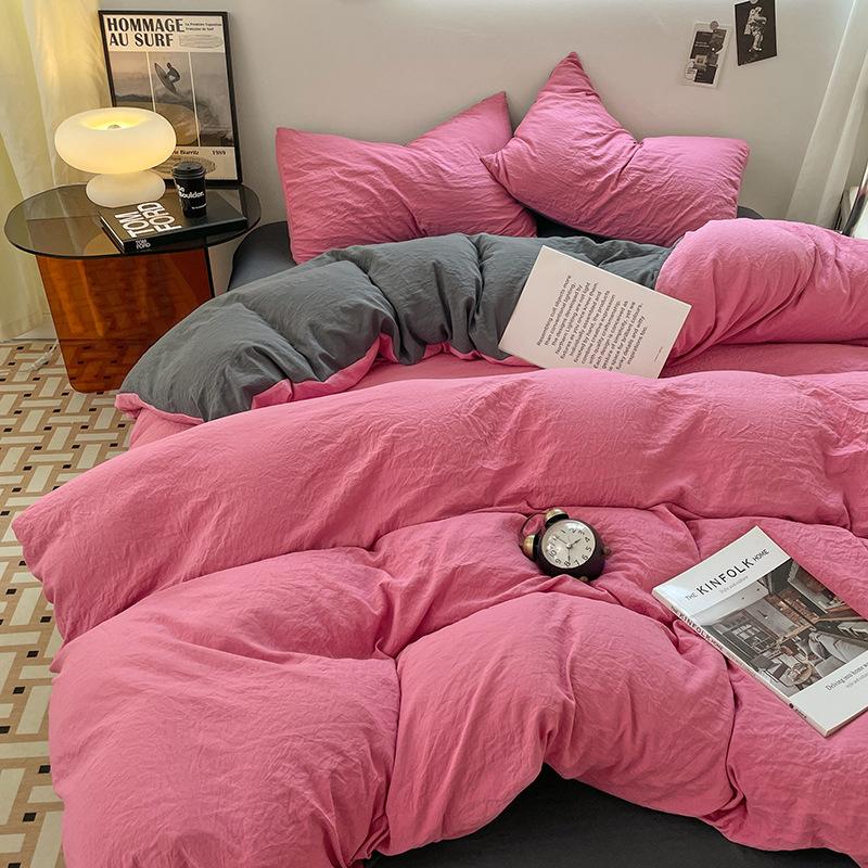 Four-piece Set for Sleeping Naked On Winter Bed, Washed Cotton Sheets, Quilt Cover, Fitted Sheet, Three-piece Set for College Dormitory