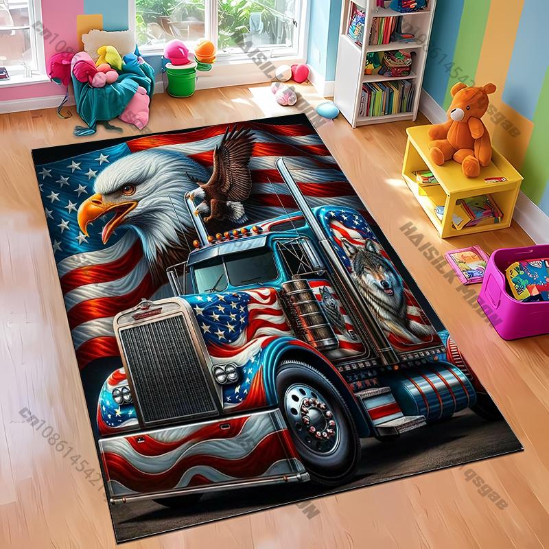 American Flag and Truck-Themed Non-Slip Carpet for Living Room or Garage soft rug for home sofa bedroom, gift mat