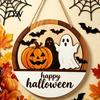 Fall Party Decorations Halloween Layered Round Door Hanger, 3D Pumpkin Ghost Owl Wood Welcome Sign, Wooden Hanging Decor Farmhouse Front Wall for Home