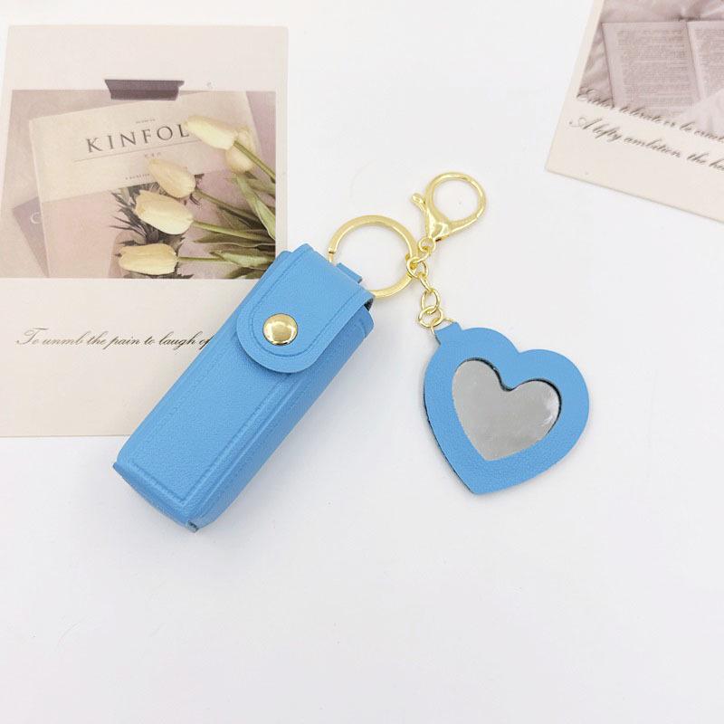 Macaron Color Mini Heart Mirror Lipstick Keychain Bag