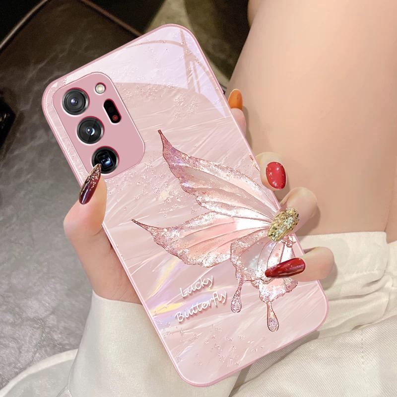 Flowing Butterfly For Samsung Galaxy Note 8 9 10 PRO 20 Ultra A01 02 03 Core 04E 4G 12 13 5G Tempering Glass Phone Case