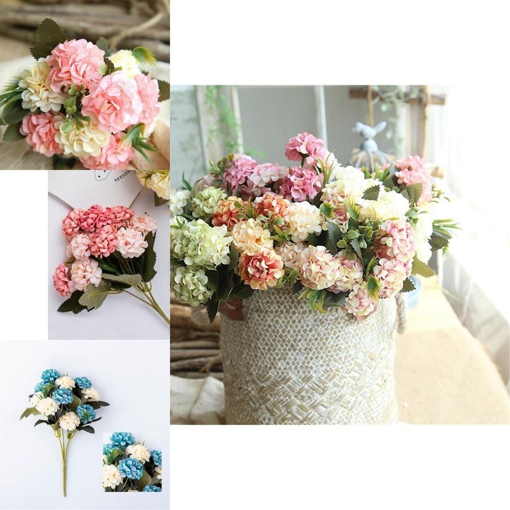 10 Heads Artificial Silk Hydrangea Fake Flowers Bouquet For Elegant Home Decor