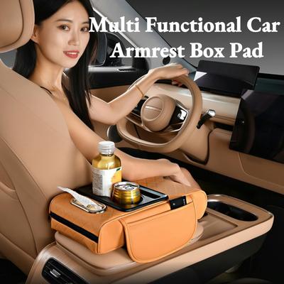 Auto Center Console Armrest Cushion With 2 Cup Holder PU Leather Armrest Pad Portable Car Amrest Pillow Cover Height Pad
