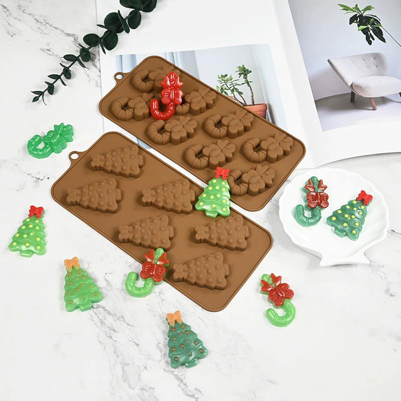 WTEMPO Multiple-Cavity DIY Silicone Christmas Molds Christmas Bow Staff & Christmas Tree Pattern Design Christmas Decorative Gifts Making Molds