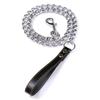 120cm Heavy Duty Anti-bite Dog Giant Chain Leash with Leather Handle Chain Dog Leash Durable Metal Chew Proof Dog Training Leash