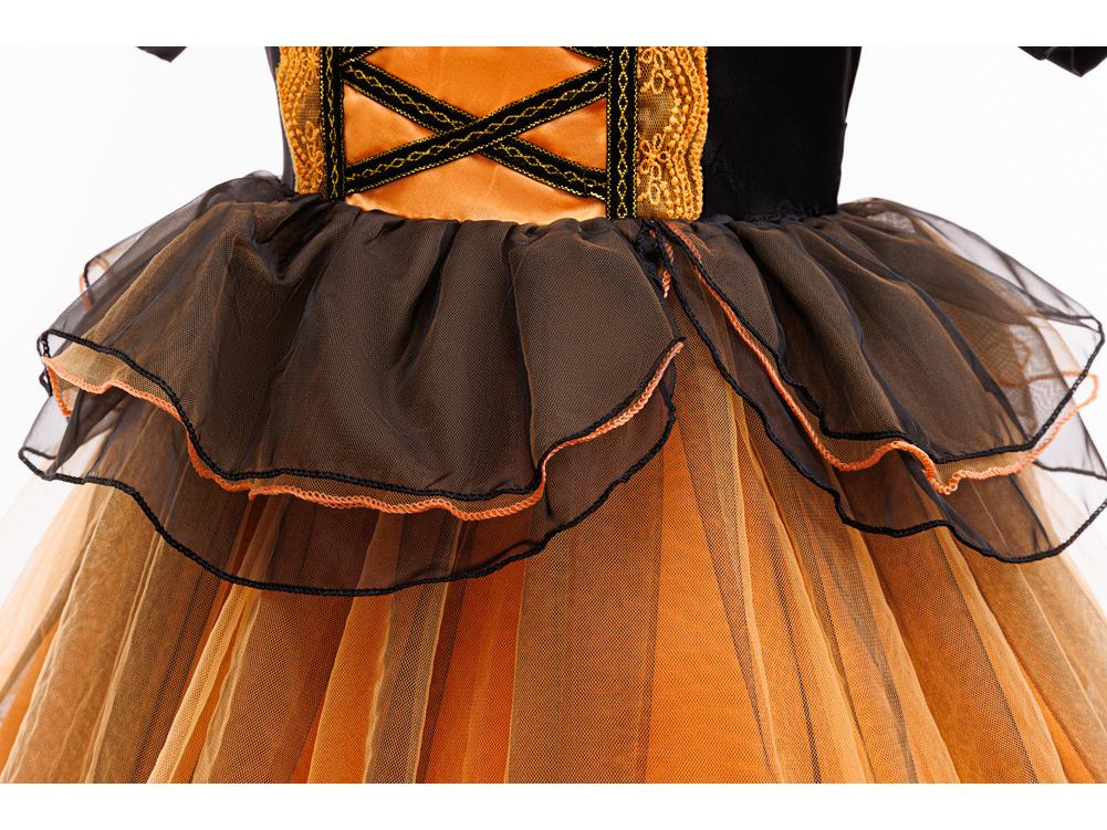 Rochie de Vrăjitoare de Halloween pentru Fete cu Fustă Portocalie din Plasă Tip Tufă