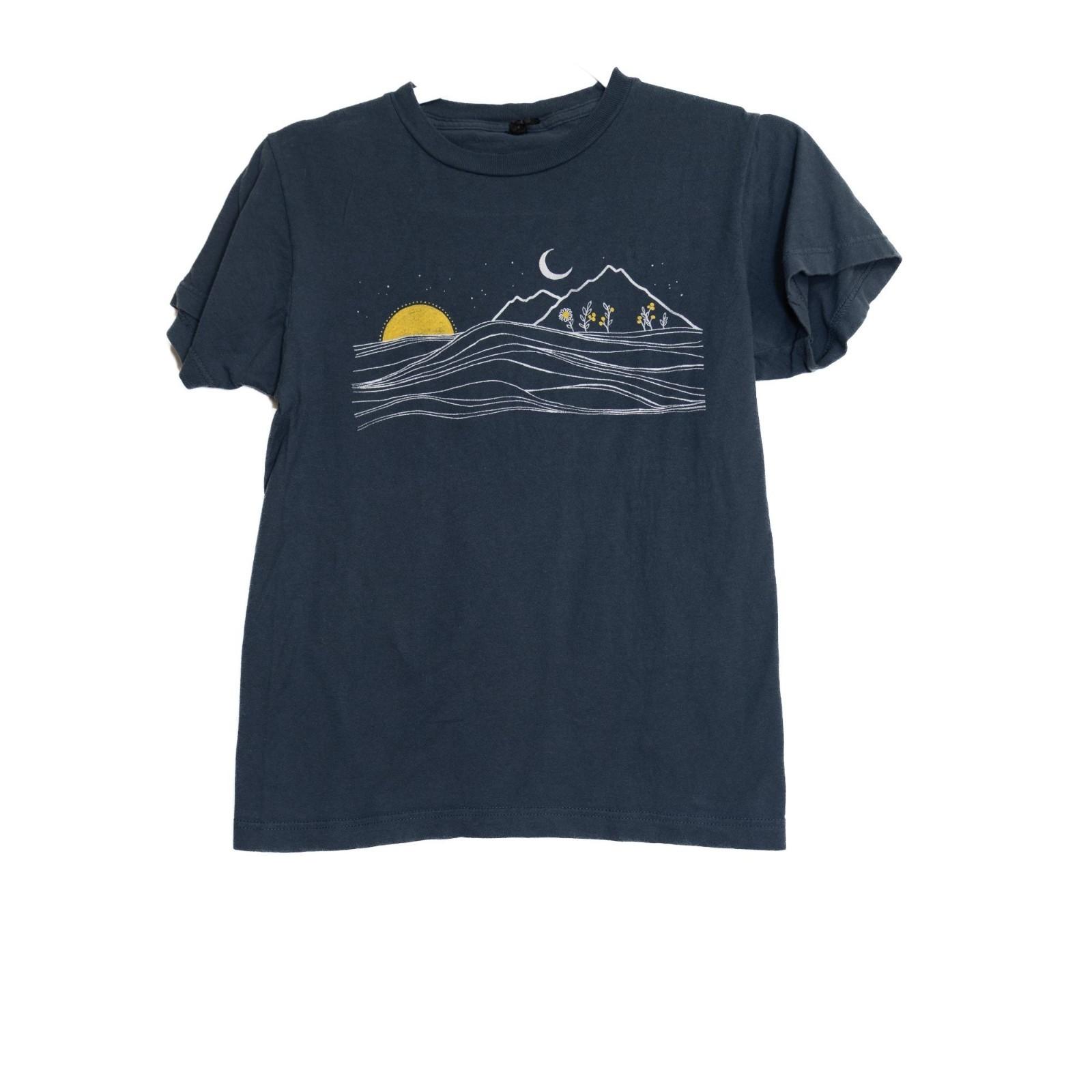 Tultex Size XS Navy Blue Graphic Tee With Mountain Sun  Moon Design S