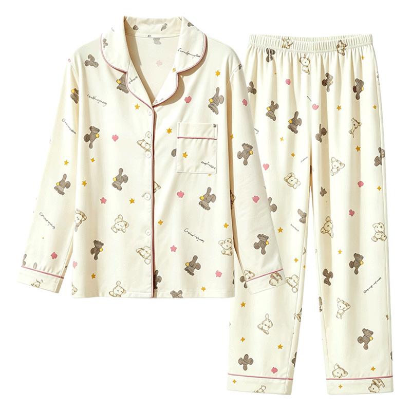 Imitation cotton pajamas women's spring and autumn thin long-sleeved trousers sweet and cute girl raw loungewear