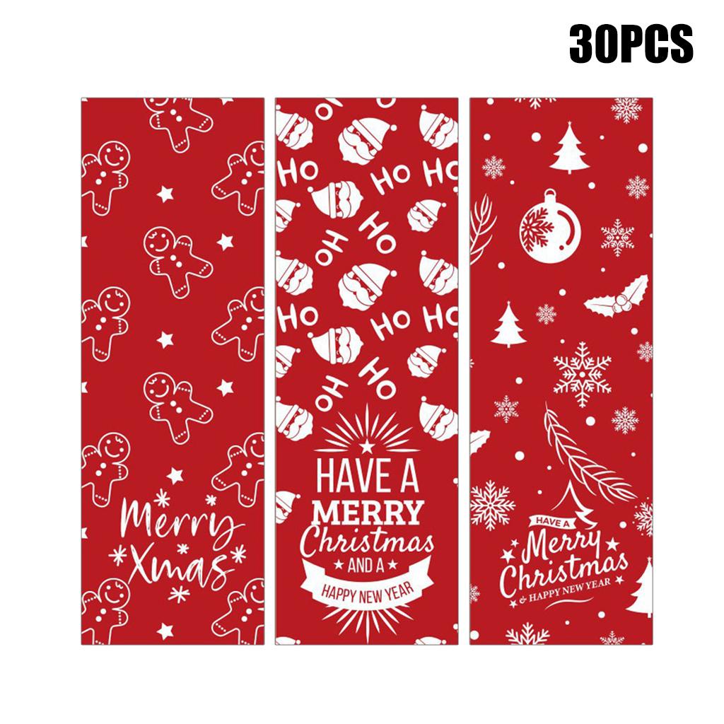 30 Pcs Rectangle Merry Christmas Stickers Xmas Small Business Packaging Supplies
