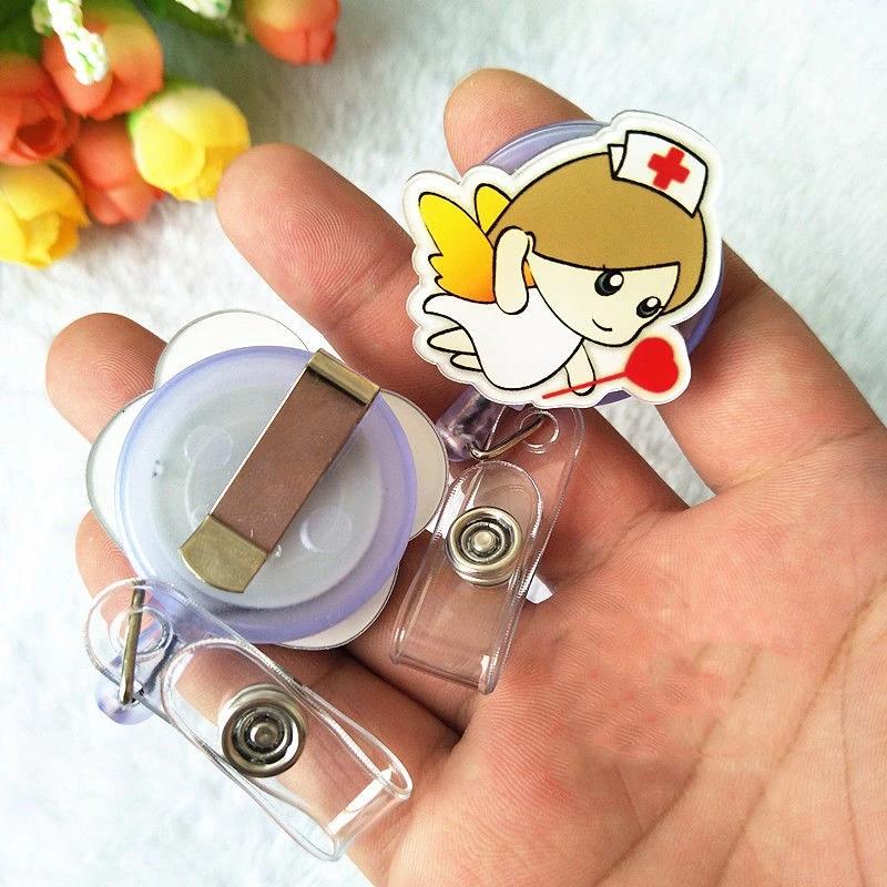 Cartoon Nurse Doctor Hospital Medical Keychains Retractable Brooch Badge Reel Clip ID IC Name Card Holders Gifts