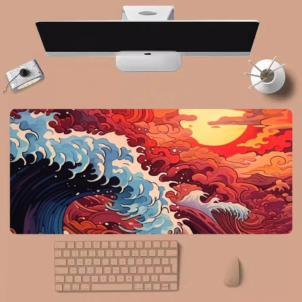 Japanische Wellen Mauspads Großes Gaming Computer Gamer PC Tastaturpad Maismatte Schreibtischzubehör Büro Schreibtischmatte Gamer Pad Tisch