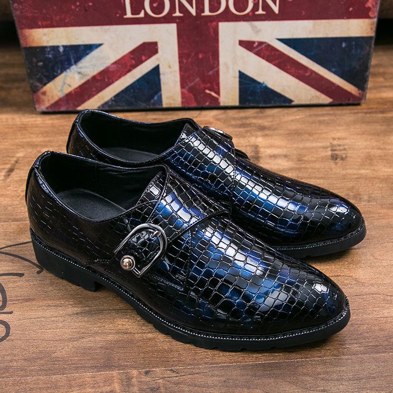 

Foreign trade pointed spring and autumn buckle men s leather shoes foot cover trend British style Korean version open leather shoes 44 синій