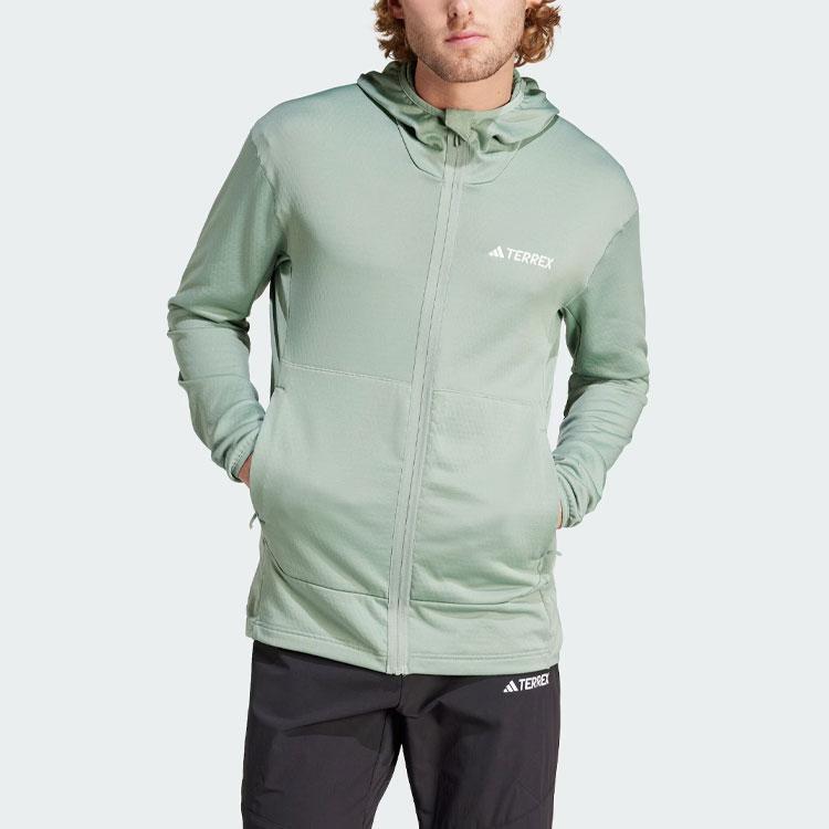 Adidas Xperior Light Fleece Hooded Jacket Solid Color Logo Long Sleeve Jacket Men Jacket Silver Gray Green IQ3718