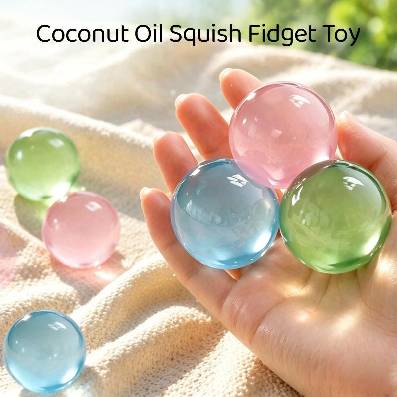 Balles Sensorielles à Presser Gelée Transparente 1 Pièce Jouet Fait Main Non Toxique à l'Huile de Coco pour Enfants Adultes Réduction du Stress Jeu