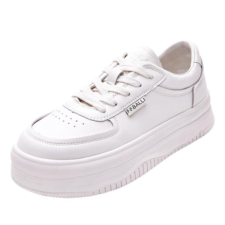 Leather Little White Shoes Women's Spring and Summer New Women's Thick-soled Versatile Muffin Round Head Thick-soled Soft-soled Casual Board Shoes