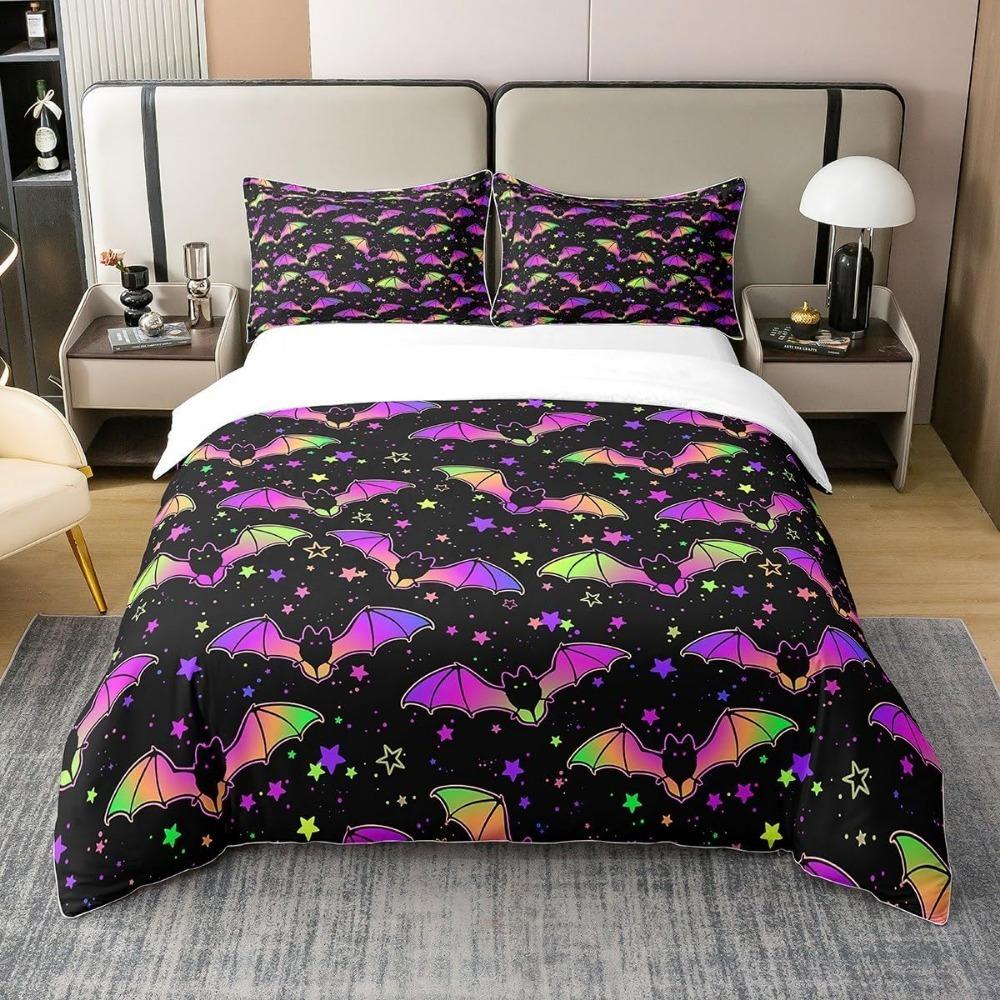 Bats Black Duvet Cover for Youth, Halloween Party Theme Comforter Cover,Microfibre Bedding Sets, Children's Bed Linen