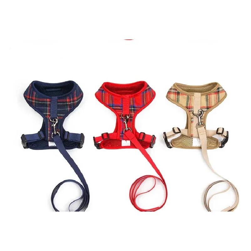 Fashion Plaid Style Pet Harness Vest and Leash Set Dog Vest Harness Dog Leash Adjustable Dog Chest Strap Pet Supplies