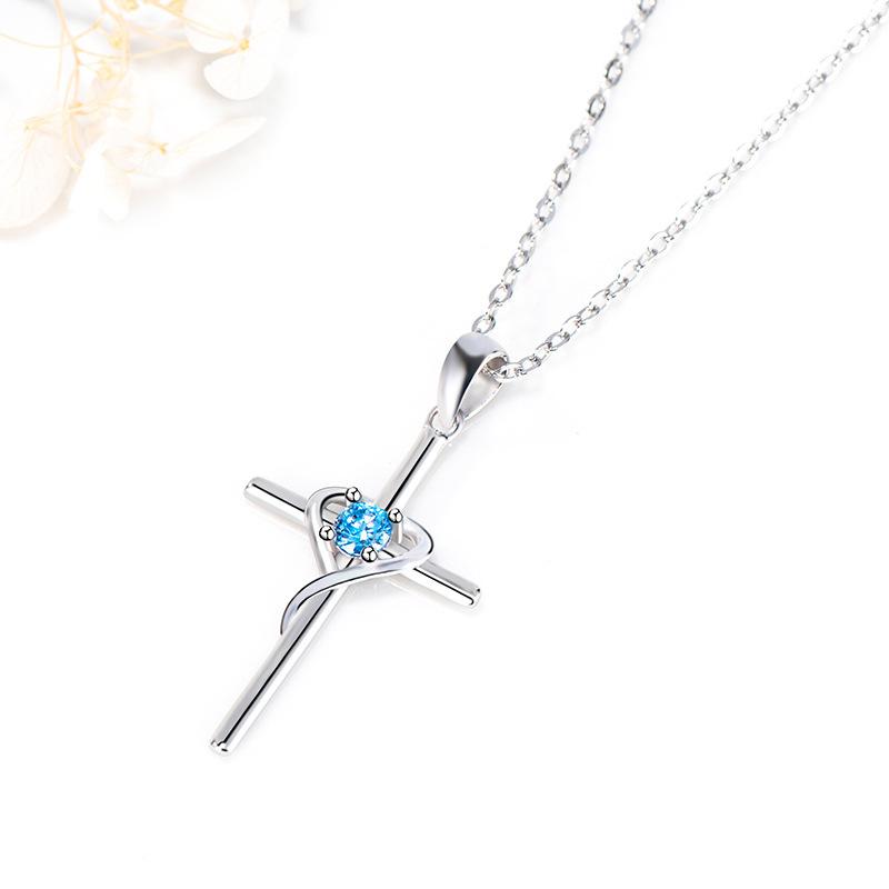 Love Heart-shaped Cross Necklace for Women, Personality Belief Pendant Collarbone Chain