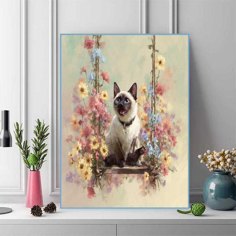 Siamese cat oil painting Pattern  3pcs 100% Round Full Drill 5D DIY Diamond Painting Embroidery Cross Stitch Rhinestone Décor