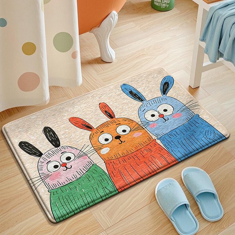Cute Cartoon Bunny Anti Slip Absorbent Rug Pet Safe Doormat For Bathroom Entryway Kids Indoor Home Decor