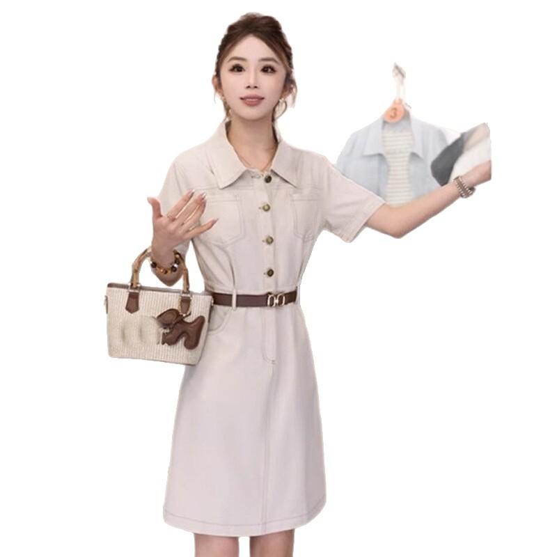 [Spot] Casual shirt dress summer new waist loose foreign style fashion age reduction temperament short skirt women