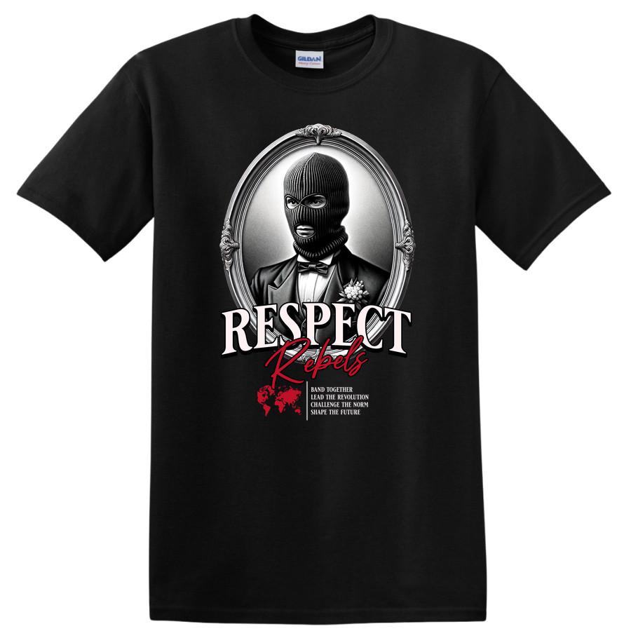 Respect Rebels T Shirt Funny Graphic Tee for Men Black Tie and Masked Style S