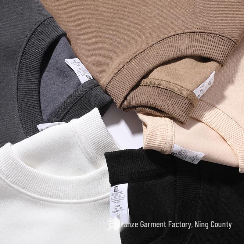 Hua Cotton Round Neck Unisex Hoodie - Autumn/Winter Classic Solid Color