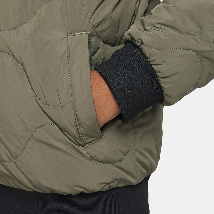 Nike Casual Quilted Jacket Kids Tops Olive-Green FZ6462-222