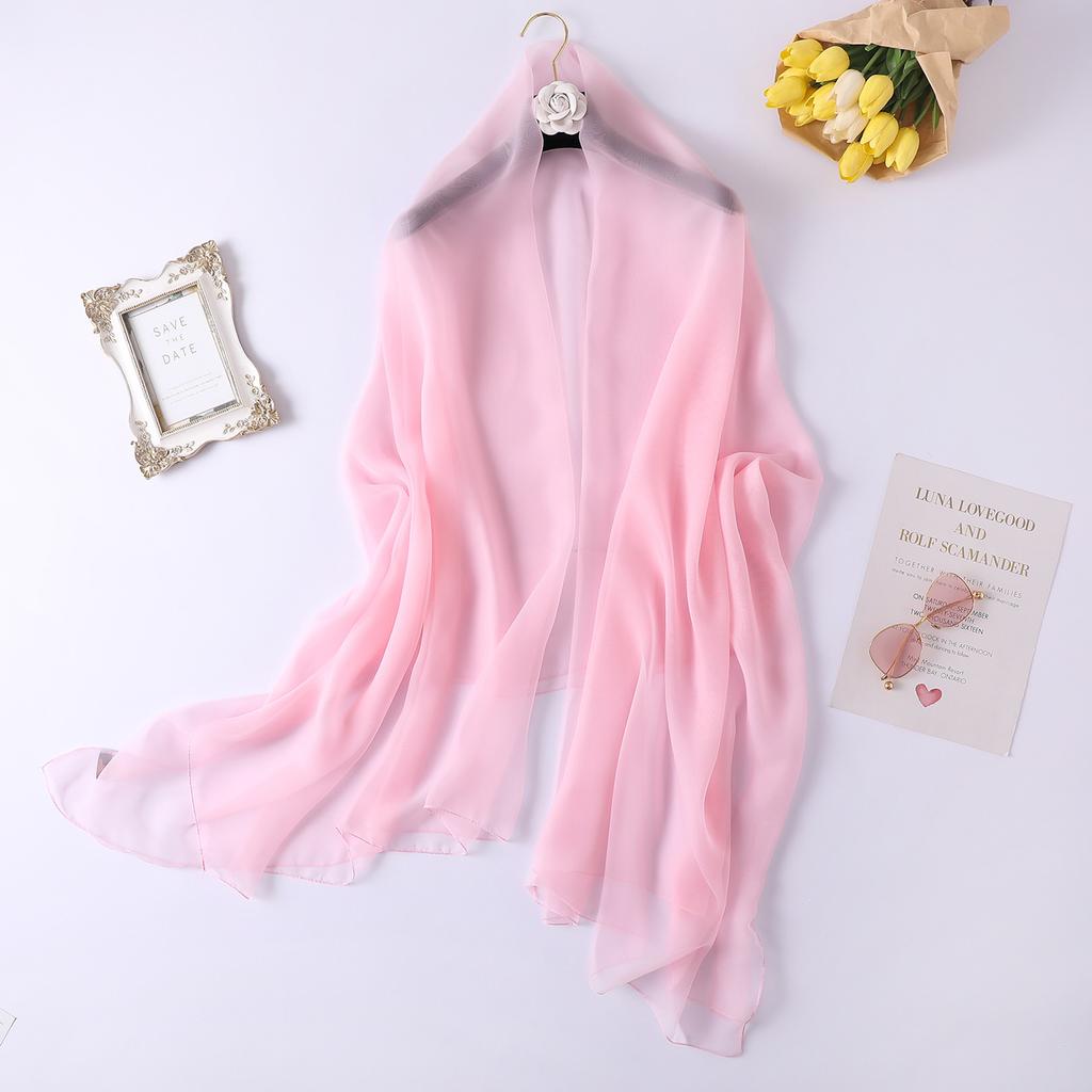 New Plain Long and Thin Chiffon Sunscreen Shawl Spring and Autumn Solid Color Candy Color Scarf Beach Towel