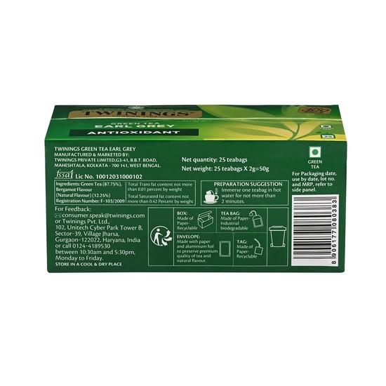 Twinings Green Tea Earl Grey, 25 Teabags, Green Tea, Delicate Citrus, Bright & Perky, 100 Grams