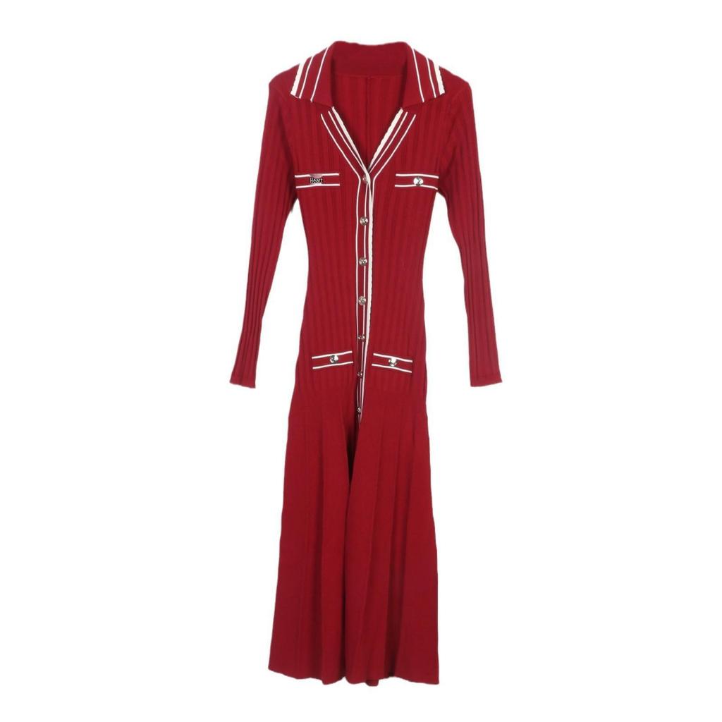 French S Autumn/Winter Polo Lapel Knitted A-Line Dress